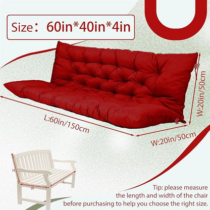 2/3 Seater Swing Replacement Cushion, Waterproof Porch Swing Cushions with Backrest, Thickened Bench Cushions for Outdoor Furniture, for Outdoor Patio Swing (Red, 60 * 40 in)