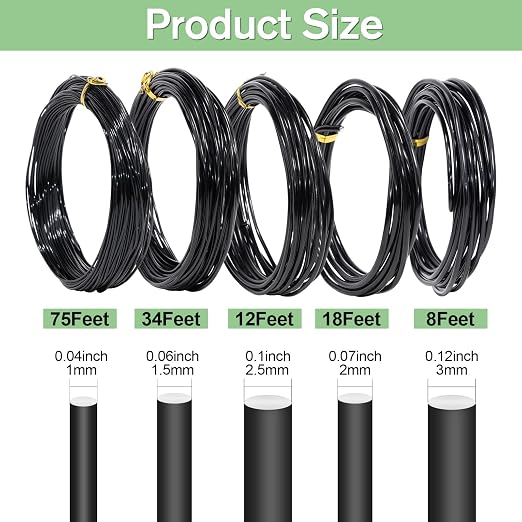 Bonsai Wire Kit, 147 Feet Total 5 Sizes Aluminum Plant Wire for Bonsai Training, Essential Bonsai Tools