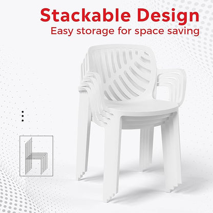 Costaelm Breakfast Table Set for 4, HDPE Patio Square Dining Table and Stackable Chairs, Outdoor Small Patio Furniture Set All Weather for Backyard Porch Poolside, White