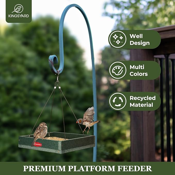 Kingsyard 2 Pack Platform Bird Feeder Tray for Outdoor Hanging - Durable Recycled Plastic & Metal Mesh, Large 3.5 lbs Capacity, Ideal for Attracting Large Birds, Green