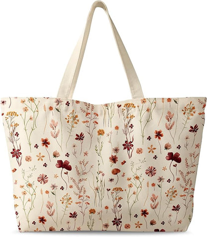 Miss Adola Large Tote Bag for Women - Canvas Tote Bag with Zipper Aesthetic Reusable Shoulder Bag for Gym, Travel, Work