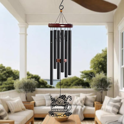Personalized Customize Name Gnome Wind Chime, Metal Iron 37 Inch Outdoor Memorial Gift for Garden Yard Patio Home Decor, Black，Christmas (Style D)