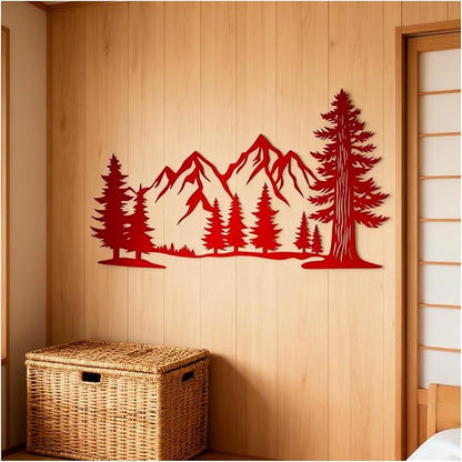 Metal Mountain Wall Art, Large Size Mountain Wall Decor, Tree Art Wall Hangings For Living Room, Bedroom, Outdoor(White,41x23 in/105x58cm)