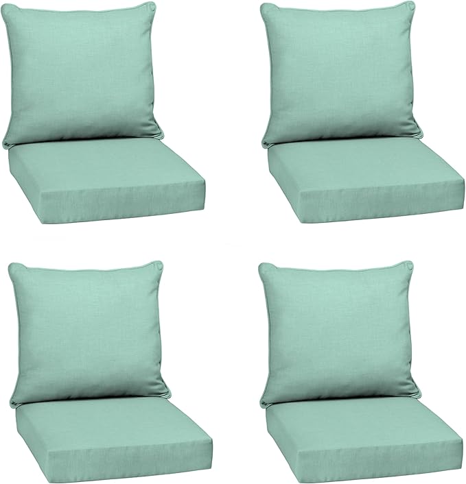 Arden Outdoor Deep Seat Cushion Set (4-Pack), 22 in x 24 in, Weather-Proof, Rain-Proof, Fade Resistant Patio Cushion for Chair, Sofa, and Couch Aqua Leala