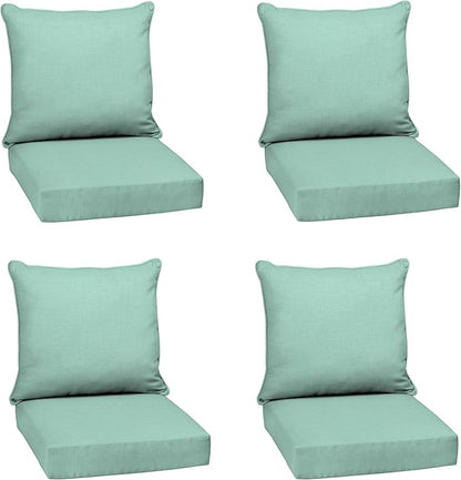 Arden Outdoor Deep Seat Cushion Set (4-Pack), 22 in x 24 in, Weather-Proof, Rain-Proof, Fade Resistant Patio Cushion for Chair, Sofa, and Couch Aqua Leala