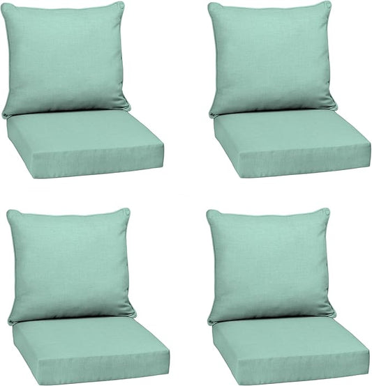 Arden Outdoor Deep Seat Cushion Set (4-Pack), 22 in x 24 in, Weather-Proof, Rain-Proof, Fade Resistant Patio Cushion for Chair, Sofa, and Couch Aqua Leala