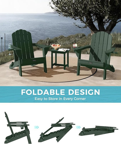 Adirondack Chair, HDPE Material Fire Pit Chairs, Plastic Adirondack Chairs with 2 Cup Holder, Outdoor Lawn Chair for Patio Garden, Green
