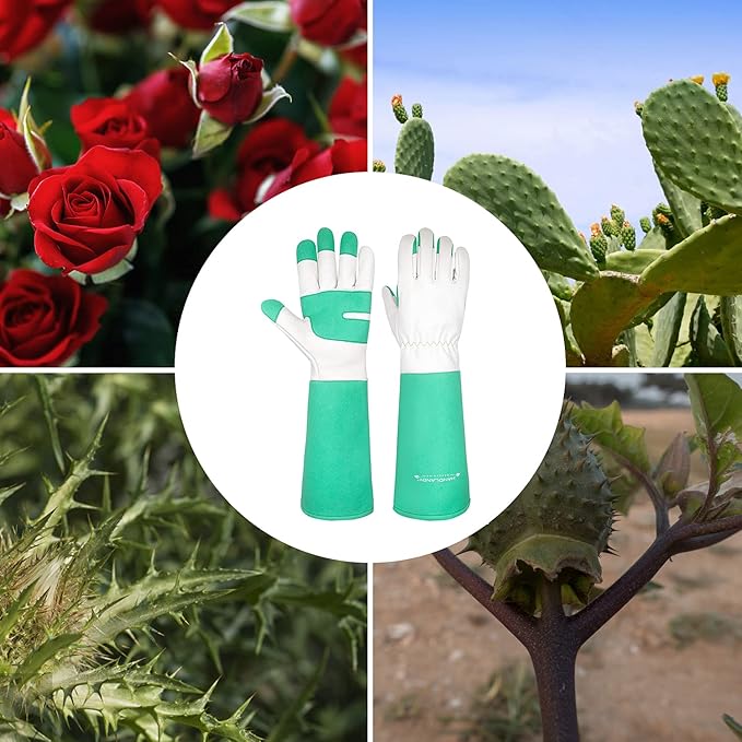 HLDD HANDLANDY Long Gardening Gloves for Women Men - Leather Rose Pruning Gloves Thorn Proof - Breathable Working Glove