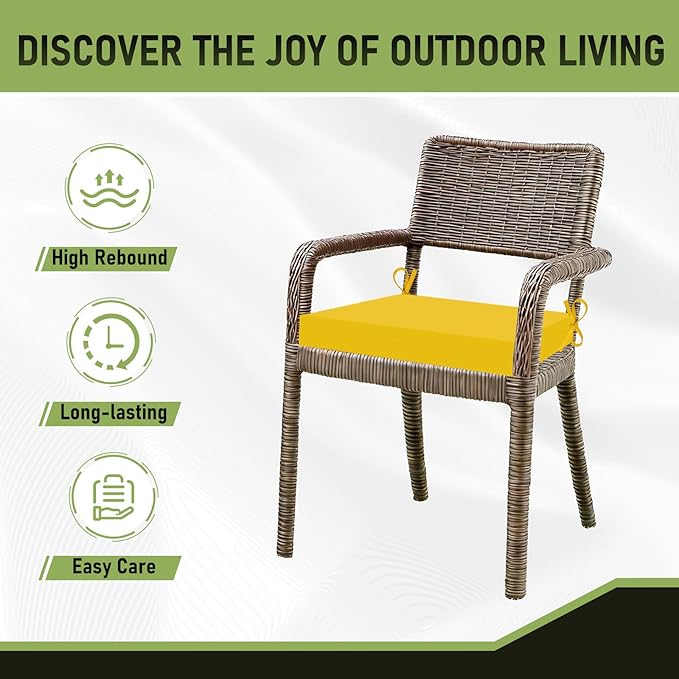 Basic Beyond Outdoor Chair Cushions Set of 4, Square Corner Outdoor Cushions for Patio Furniture, Water Resistant Patio Chair Cushions with 2 Ties, 18.5x16x3, Yellow