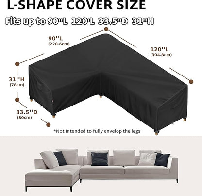 iBirdie Outdoor Sectional Cover fit 90 x 120 inch, 89 x 118, L-Shaped Patio Furniture Sofa, Waterproof Weatherproof Heavy Duty 600D Garden Cover for Outside L Shape Couch, Black