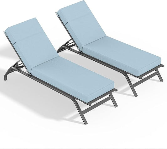 2 Pcs Chaise Lounge Cushions Outdoor, 72" L X 21" W X 4" D Lounge Chair Cushions for Outdoor Furniture, High-Density Foam Patio Chaise Cushion-Waterproof Fade-Resistant ThickPatio lounge chair cushion