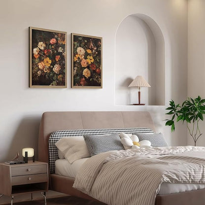 Framed Vintage Canvas Wall Art Classic Floral Oil Painting Style Poster Picture Countryside Painting Nature Scenery Modern Home Print Living Room Gallery Office Ready to Hang 12x16 Inch x2