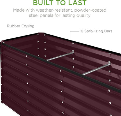 Best Choice Products 8x2x2ft Raised Outdoor Metal Garden Bed, Rectangular Planter Box for Herbs, Flowers, and Deep Root Vegetables w/ 240 Gallon Capacity - Burgundy