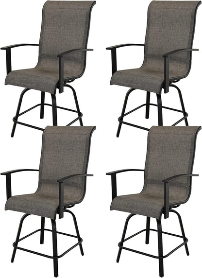 Grand patio Outdoor Swivel Bar Stools with Armrests Backs, 24" Height Patio Chairs for Porch Deck, Set of 4, Outdoor Sling Fabric (Coffee, 4PC)