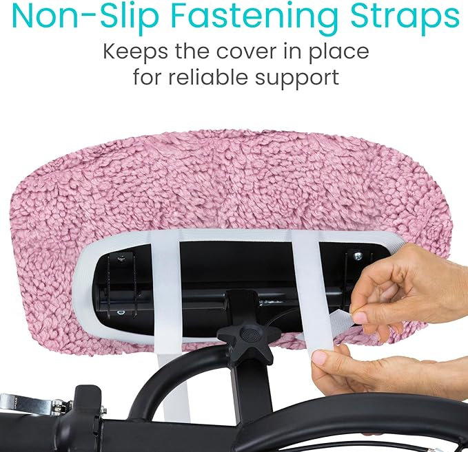 Vive Mobility Knee Scooter Pad Cover - Soft Plush Adult Sheepskin Memory Foam Cushion, Walker Accessory for Knee Roller, Padded Accessories Leg Cart Improves Comfort with Injury, Universal Fit (Pink)