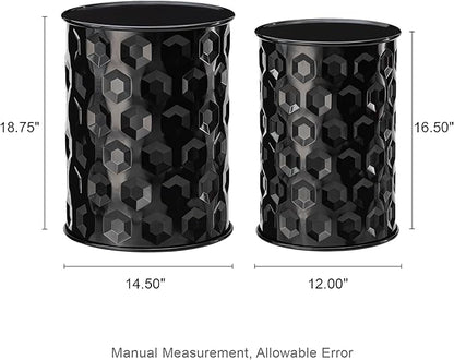 Glitzhome Outdoor Side Tables for Patio, Nesting Round Metal End Tables, Set of 2 Planter Stand, Small Round Honeycomb Texture Garden Stools, Black