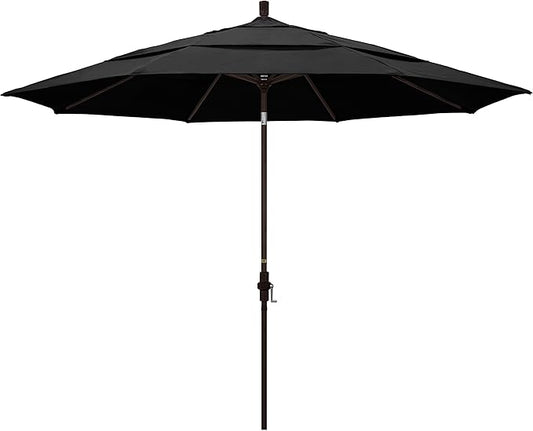 California Umbrella 11Ft Premium Patio Umbrella, Hand-Crank, Tilt-Collar, Bronze Frame, Solution Dyed Black Fabric