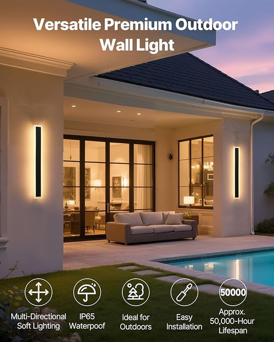 VEVOR Outdoor Wall Lights, 2 Pack, 23.6 Inch Long Strip Modern Exterior Wall Sconce Light Fixtures, 2700K-6000K, IP65 Waterproof Anti-Rust, Dimmable Outside Wall Mount Lighting, for House Porch Garage