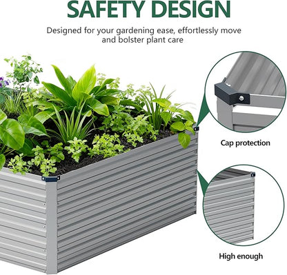 Vengarus 8x4x2FT Galvanized Raised Garden Bed Kit, Deep Root Planter Box Outdoor Large Planter Raised Beds for Planting Flowers,Vegetables and Herbs-Silver