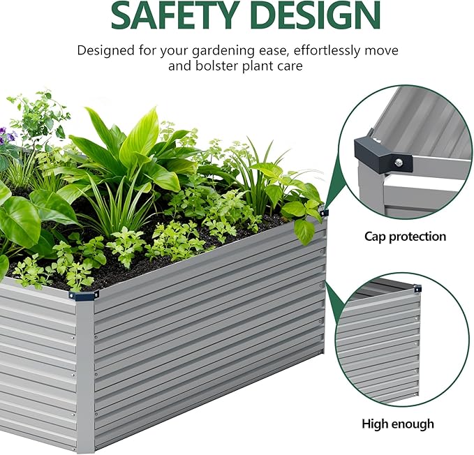 Vengarus 12x4x2FT Galvanized Raised Garden Bed Kit, Deep Root Planter Box Outdoor Large Planter Raised Beds for Planting Flowers,Vegetables and Herbs-Silver