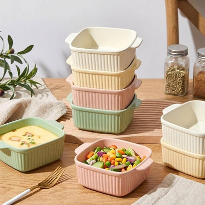 LemonRoad 8 Pcs Small Ceramic Baking Dishes with Dual Handles, 13.5 oz Oven Safe Individual Casserole Pan Ramekin Bowls Microwave Dishwasher Safe for Serving, Desserts Storage(Square)