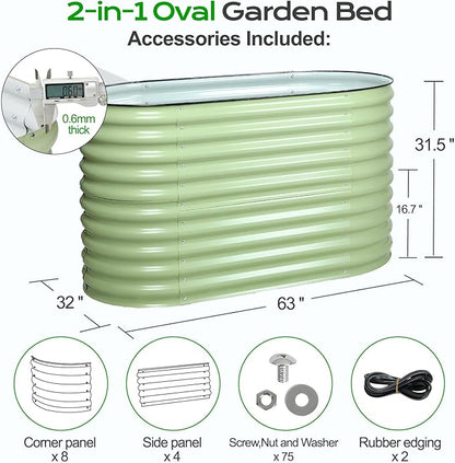 Aoodor 2-in-1 Modular Aluzinc Metal Raised Garden Bed, 63" L x 32" W x 32" H, Outdoor Planter Box for Vegetables, Flowers, and Herbs, Olive Green