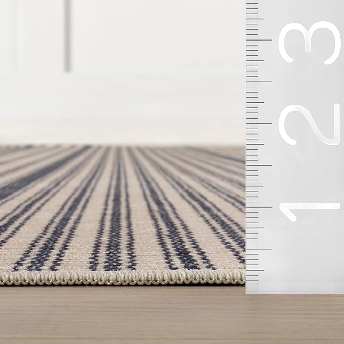 Dash & Albert Axiom Navy Machine Washable Rug, 7.5 X 9.5 Feet, Blue/Ivory Stripe Pattern