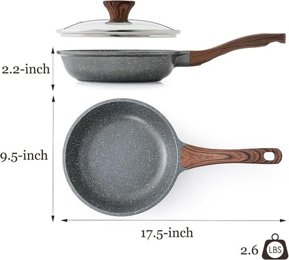 SENSARTE Nonstick Frying Pan Skillet with Lid, Omelet Pan with Cover, Healthy Egg Pan Chef's Pan, Kitchen Cooking Pan, Free of Intentionally Added PFOA (9.5inch + Glass Lid)