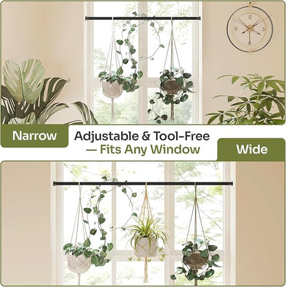 Bamworld Window Plant Hanger Indoor Adjustable Hanging Planters for Indoor Plants Spring Tension Rods 27''-51'' No Drilling Expandable Hanging Plant Holder for Hanging Basket for Balcony Decor(Black)