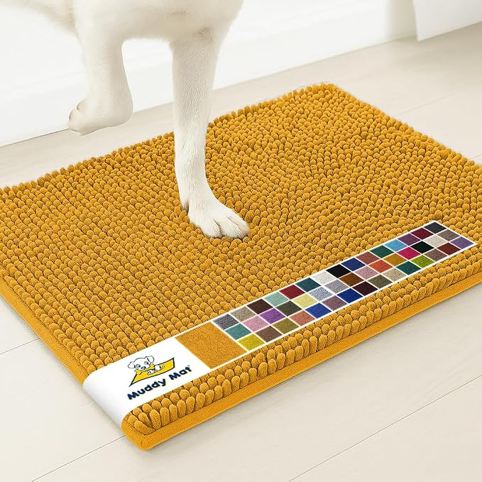 Muddy Mat® | Super Water Absorbent Door Mat Indoor, Microfiber Quick Dry Chenille Entryway Rug, Slip Resistant Front Door Mat, Indoor Mats for Entryway, Machine Washable Pet Rug, Gold 5ft x 7ft
