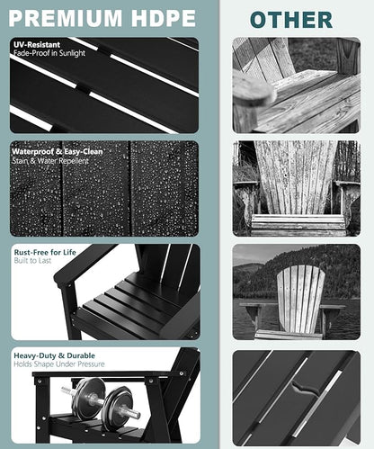 Adirondack Chair Set of 4, All Weather HDPE Fire Pit Chairs, Oversized Plastic Adirondack Chair for Outdoor, Balcony, Deck, Backyard, Patio, Garden, Poolside, Lawn Black