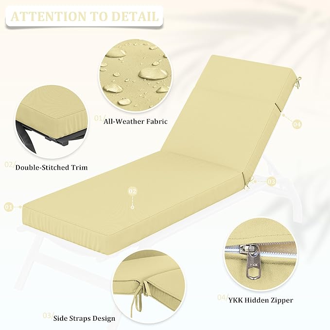 Chaise Lounge Cushions Outdoor, 80" L X 26" W X 4" D Lounge Chair Cushions for Outdoor Furniture, High-Density Foam Outdoor Chaise Cushion-Waterproof Fade-Resistant ThickPatio lounge chair cushion