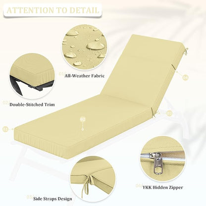 Chaise Lounge Cushions Outdoor, 80" L X 26" W X 4" D Lounge Chair Cushions for Outdoor Furniture, High-Density Foam Outdoor Chaise Cushion-Waterproof Fade-Resistant ThickPatio lounge chair cushion