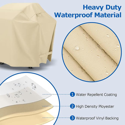 SunPatio BBQ Grill Cover 70 Inch, Outdoor Waterproof Large Barbecue Cover, All Weather Resistant Charcoal Gas Grill Protector, Compatible for Weber Char-Broil Nexgrill Napoleon and More, Beige