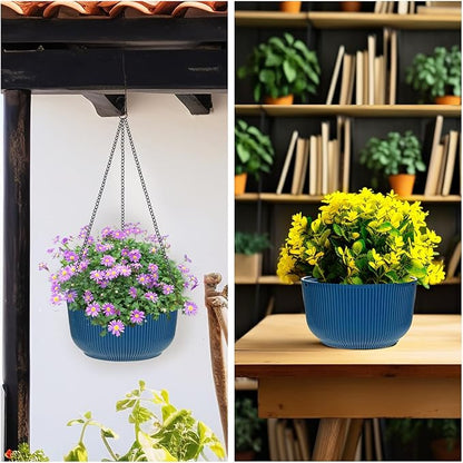 Hanging Planters 9/10/11 Inch for Indoor Plants, 3 Pack Plant Hanger Outdoor with Drainage Holes, Self Watering Hanging Basket Flower Pot for Garden Home Decor, Dark Blue