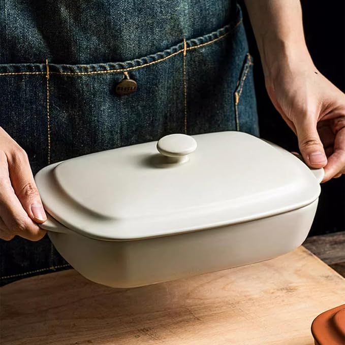 Ceramic Casserole Dish with Lid,33oz Covered Rectangular Baking Dish with Lid for 1-2 Person,Deep Casserole Cookware Bakeware,Oven Safe and Dishwash Safe