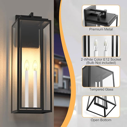 𝟐𝟔𝐈𝐍 Large Outdoor Wall Lights, Modern Exterior Lighting Fixtures with White E12 Base, Wall Mount Lantern Waterproof Outside Sconce for House Porch Patio Yard Front Door