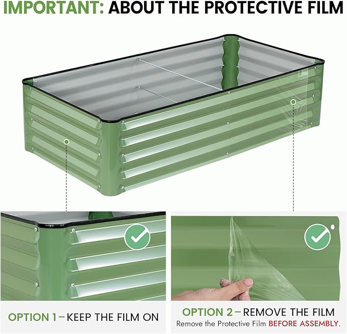 INNO STAGE Galvanized Raised Garden Bed Kits, 4x2x1ft Metal Raised Garden Beds Outdoor, Steel Raised Planter Bed with Gloves for Vegetables & Flowers Patio Ground Planter Box (Olive Green, 2PCS)