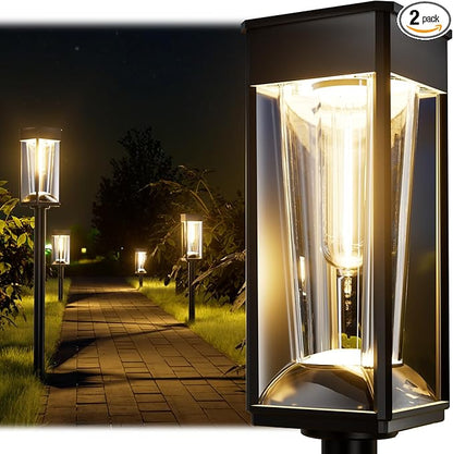 BITPOTT Solar Lights Outdoor, 2-in-1 Warm&Cool, 2 Pack Bright Solar Pathway Lights Waterproof IP65, Long Lasting Solar Path Light for Yard, Patio, Lawn, Garden, Landscape Decoration Lighting