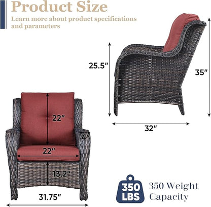 HUMMUH 4 Pieces Patio Furniture Set Wicker Patio Chairs Set of 2 with Ottomans Rattan Outdoor Furniture Conversation Set for Yard,Garden,Porch