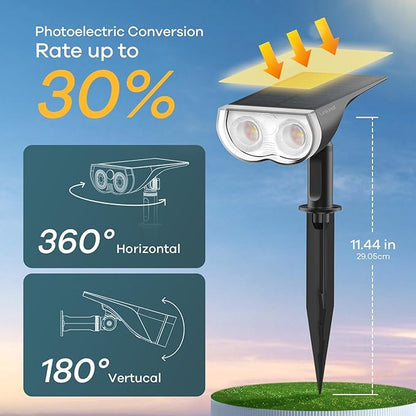 Linkind Solar Lights Outdoor Waterproof IP65, StarRay Dusk-to-Dawn Outdoor Solar Lights, 3 Lighting Modes Solar Spot Lights Outdoor for Garden, Yard, Landscape (Warm White, 2 Pack)