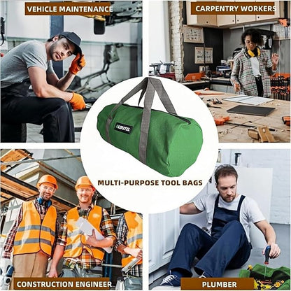 BLIRITEL 14 Inch Small Tool Bag for Men, Large Capacity Wide Mouth Canvas Storage Kit, Tote Handbag Organizer for Mechanic & Electrician Storage Wrenches (Green)