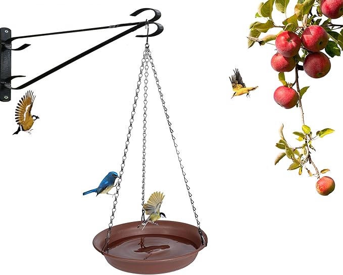 VUWEZ Hanging Bird Bath, Hanging Bird Water Feeder for Outdoors, Feeder Bowl, 2 Pack Birdbath Tray Accessories for Outside, Plastic Birdbaths Tray for Garden Patio Decoration (12", Chocolate)