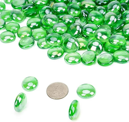 onlyfire Flat Fire Glass Beads for Propane Fire Pit, 1/2 Inch Reflective Firepit Glass Rocks 10 Pounds Flat Marbles for Gas Fireplace and Fire Pit Table, Emerald Green