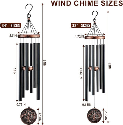 Wind Chimes for Outside, Vintage Tree of Life Deep Tone Wind Chime Outdoor Clearance, Memorial/Festivals/Birthday Gift for Mom Dad Women Grandma, Garden Porch Patio Decor (32" Tree of Life)