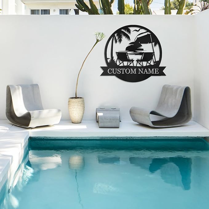 Personalized Metal Beach Signs | Backyard Oasis Sign | Porch Signs Outdoor | Coastal Beach Scene Custom Last Name Sign | Nautical Outdoor Wall Decor | Wall Art for House Warming Gifts