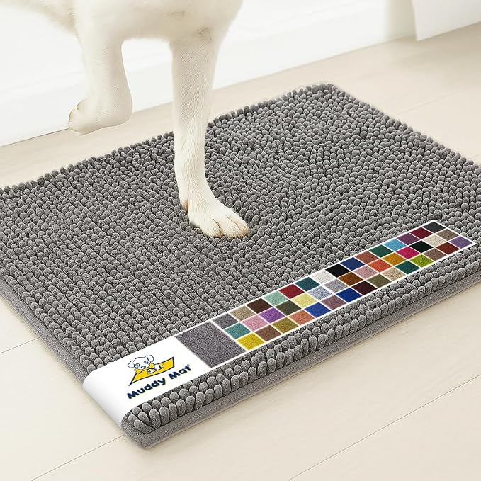 Muddy Mat® | Super Water Absorbent Door Mat Indoor, Microfiber Quick Dry Chenille Entryway Rug, Slip Resistant Front Door Mat, Indoor Mats for Entryway, Machine Washable Pet Rug, Grey 32" x 40"
