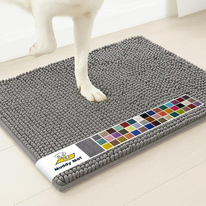 Muddy Mat® | Super Water Absorbent Door Mat Indoor, Microfiber Quick Dry Chenille Entryway Rug, Slip Resistant Front Door Mat, Indoor Mats for Entryway, Machine Washable Pet Rug, Grey 3ft x 3ft