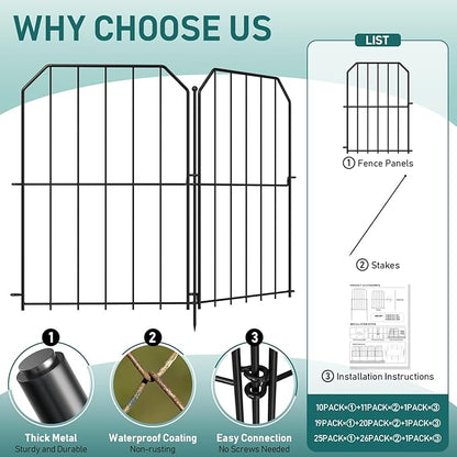 Goovilla Garden Fence, Total 19ft(L) x 24in(H) Garden Fencing Animal Barrier, 19 Pcs Rustproof Metal Wire No Dig Fence Panels, Black Decorative Garden Fences and Borders for Dogs, Flower Bed, Patio