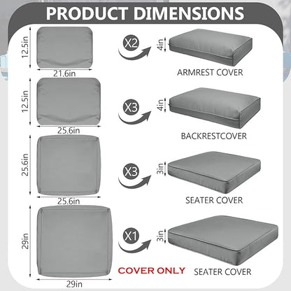 9 Piece Outdoor Patio Waterproof Cushion Covers, Fits 4-Seat Wicker Rattan Sectional Couch Chair Furniture Cover Replacement Set - Fade-Resistant Patio Cushion Covers with Zipper